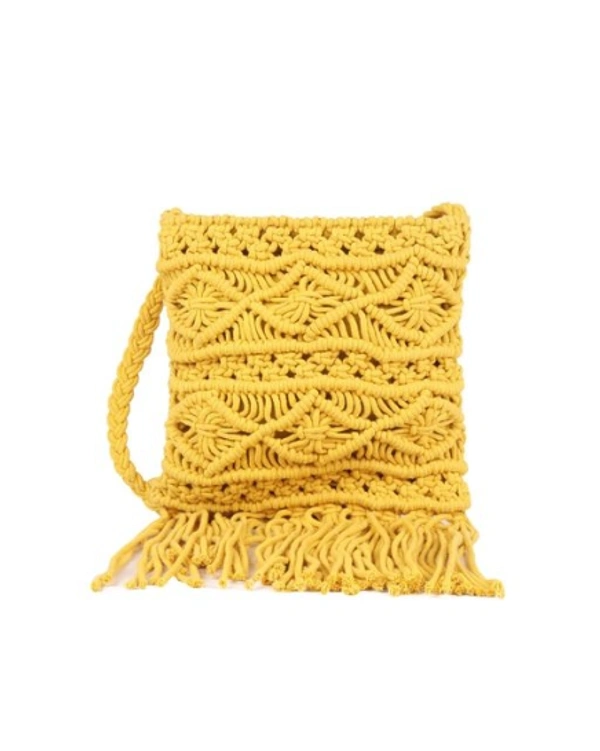 ASTRID  Yellow Macrame  Boho Chic Crossbody Sling Bag FOR Women  - Free Size, Yellow, Canvas, Pack of1